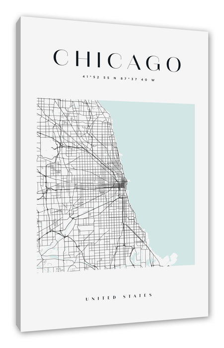 Pixxprint Stadtkarte Eckig - Chicago, Leinwandbild