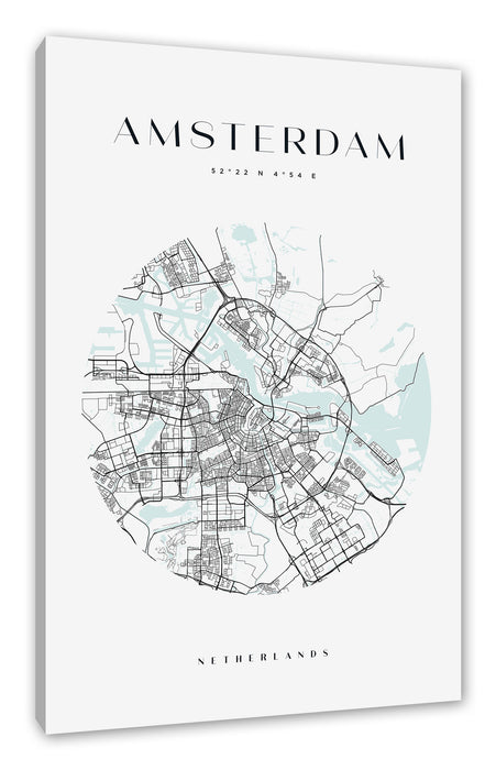 Pixxprint Stadtkarte Rund - Amsterdam, Leinwandbild