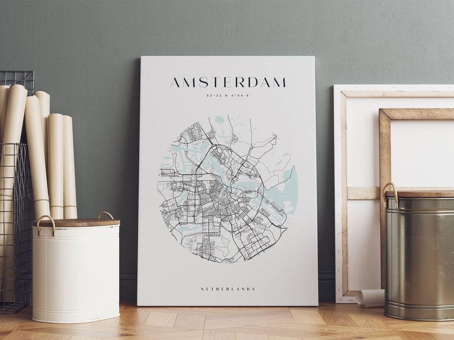 Stadtkarte Rund  - Amsterdam, Leinwandbild
