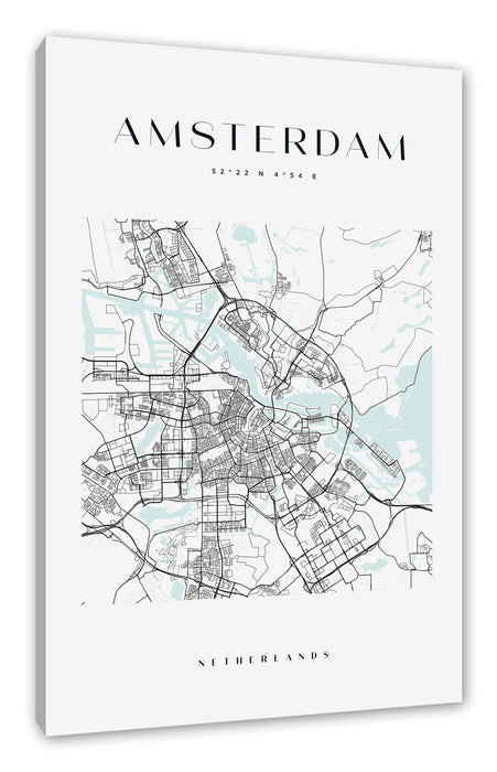 Pixxprint Stadtkarte Eckig - Amsterdam, Leinwandbild