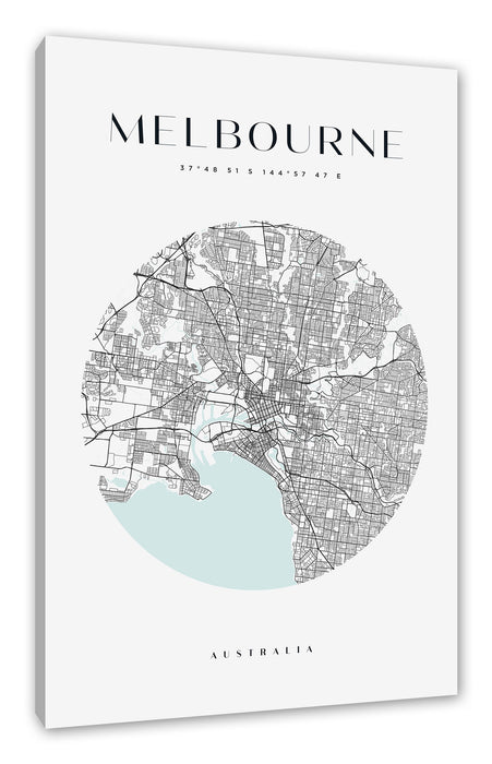 Stadtkarte Rund  - Melbourne, Leinwandbild
