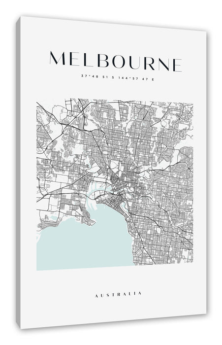 Stadtkarte Eckig  - Melbourne, Leinwandbild