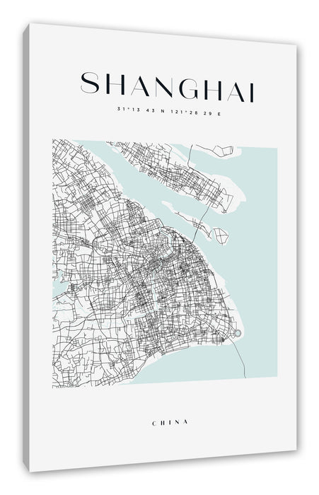 Pixxprint Stadtkarte Eckig - Shanghai, Leinwandbild