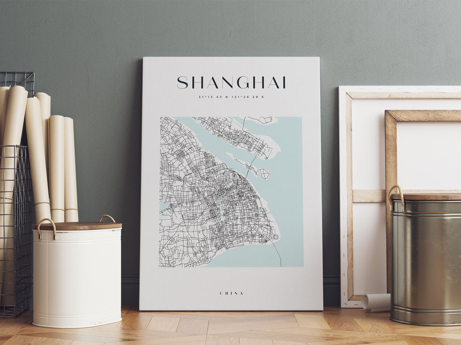 Stadtkarte Eckig  - Shanghai, Leinwandbild