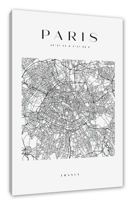 Pixxprint Stadtkarte Eckig - Paris, Leinwandbild