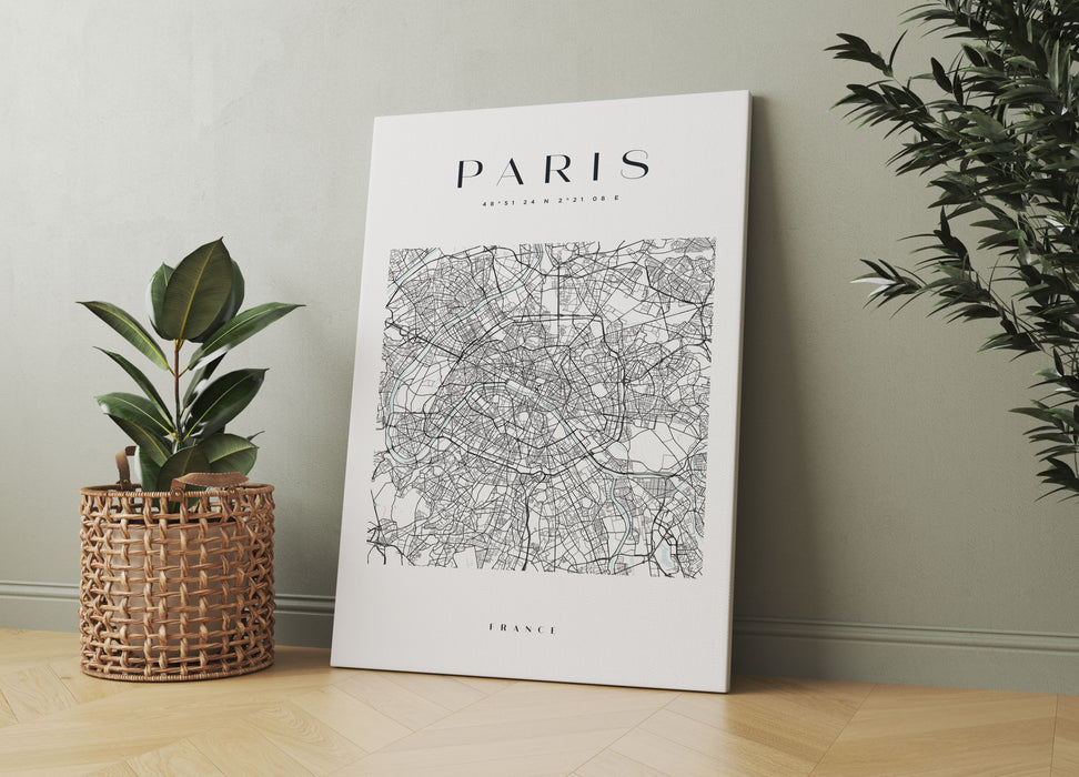 Stadtkarte Eckig  - Paris, Leinwandbild
