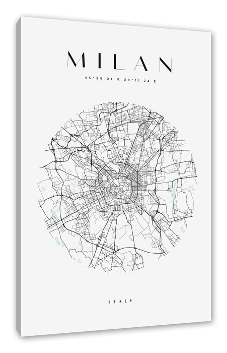 Pixxprint Stadtkarte Rund - Milan, Leinwandbild