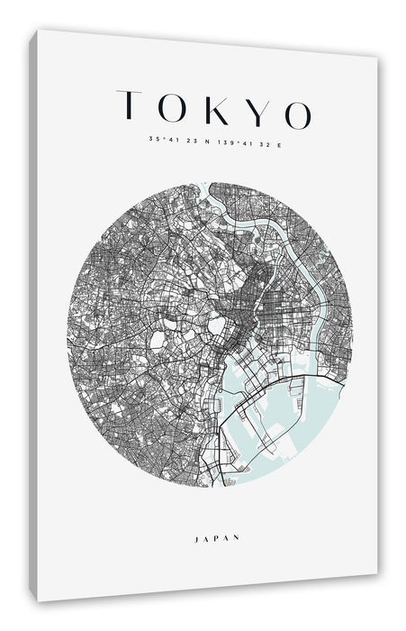 Pixxprint Stadtkarte Rund - Tokio, Leinwandbild