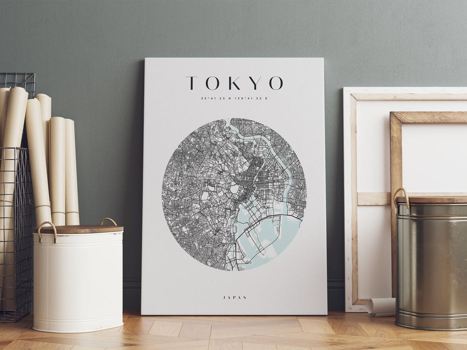 Stadtkarte Rund  - Tokio, Leinwandbild