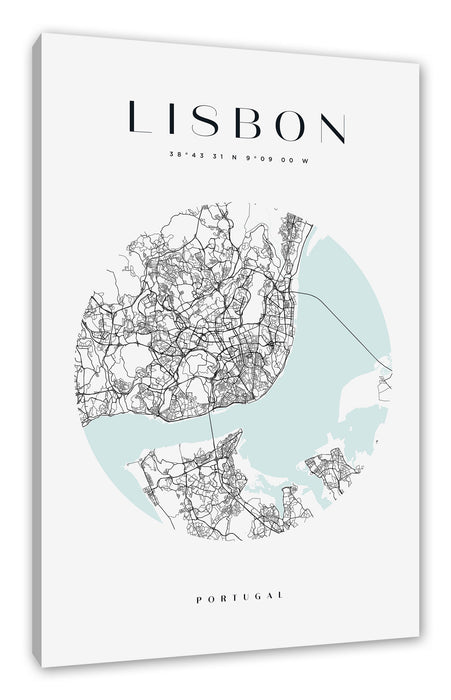 Pixxprint Stadtkarte Rund - Lissabon, Leinwandbild
