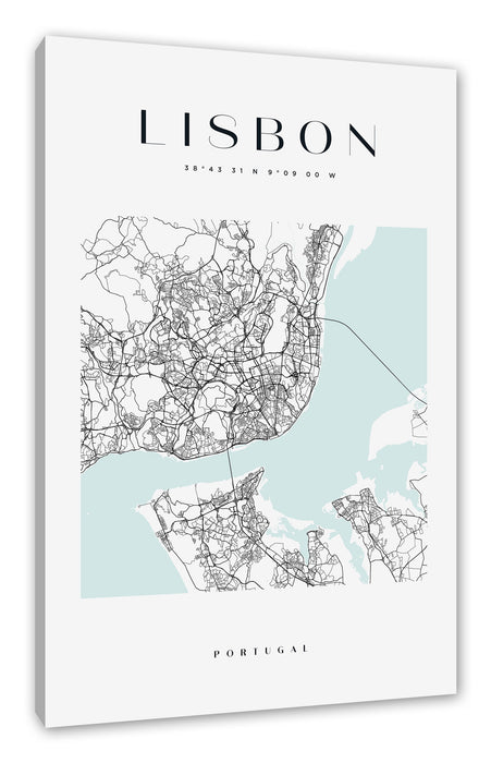 Stadtkarte Eckig  - Lissabon, Leinwandbild