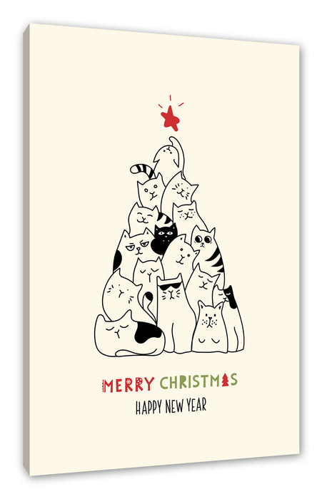 Pixxprint Weihnachts Collection - Weihnachtsbaum Katzen I, Leinwandbild