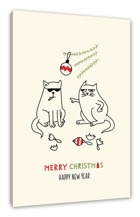 Pixxprint Weihnachts Collection - Weihnachtsbaum Katzen II, Leinwandbild