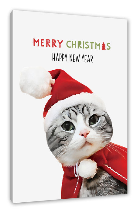 Pixxprint Weihnachts Collection - Schriftzug Katze I, Leinwandbild