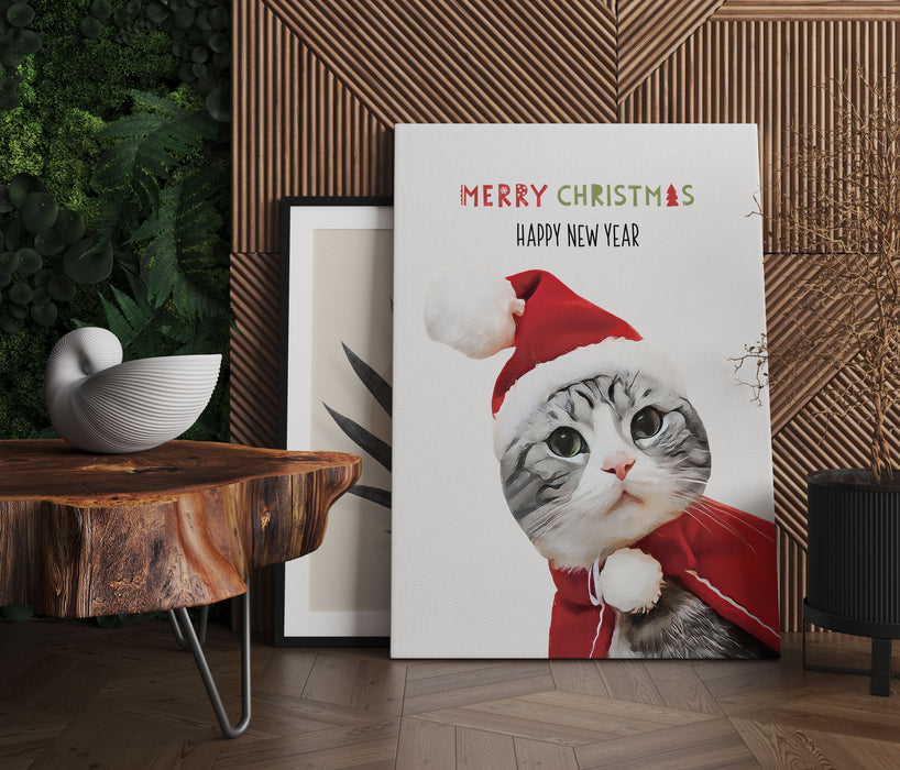 Weihnachts Collection  - Schriftzug Katze I, Leinwandbild