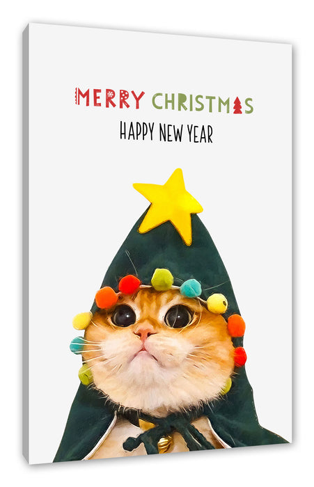 Pixxprint Weihnachts Collection - Schriftzug Katze II, Leinwandbild