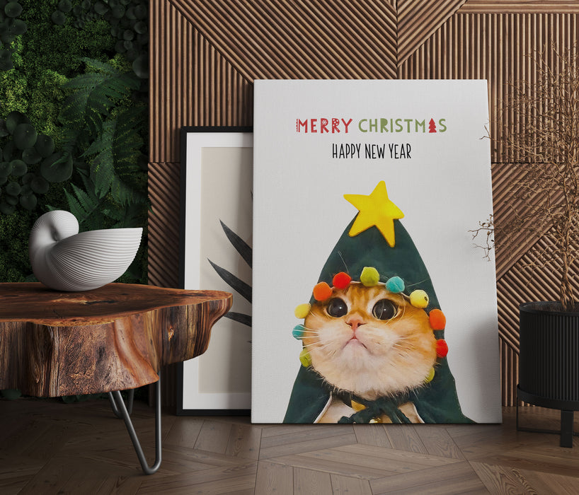 Weihnachts Collection  - Schriftzug Katze II, Leinwandbild