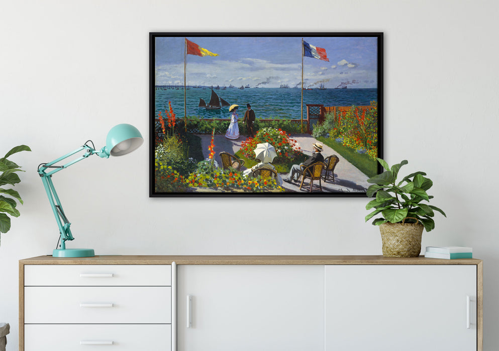 Claude Monet - Garten in Sainte-Adresse auf Leinwandbild gerahmt verschiedene Größen im Wohnzimmer