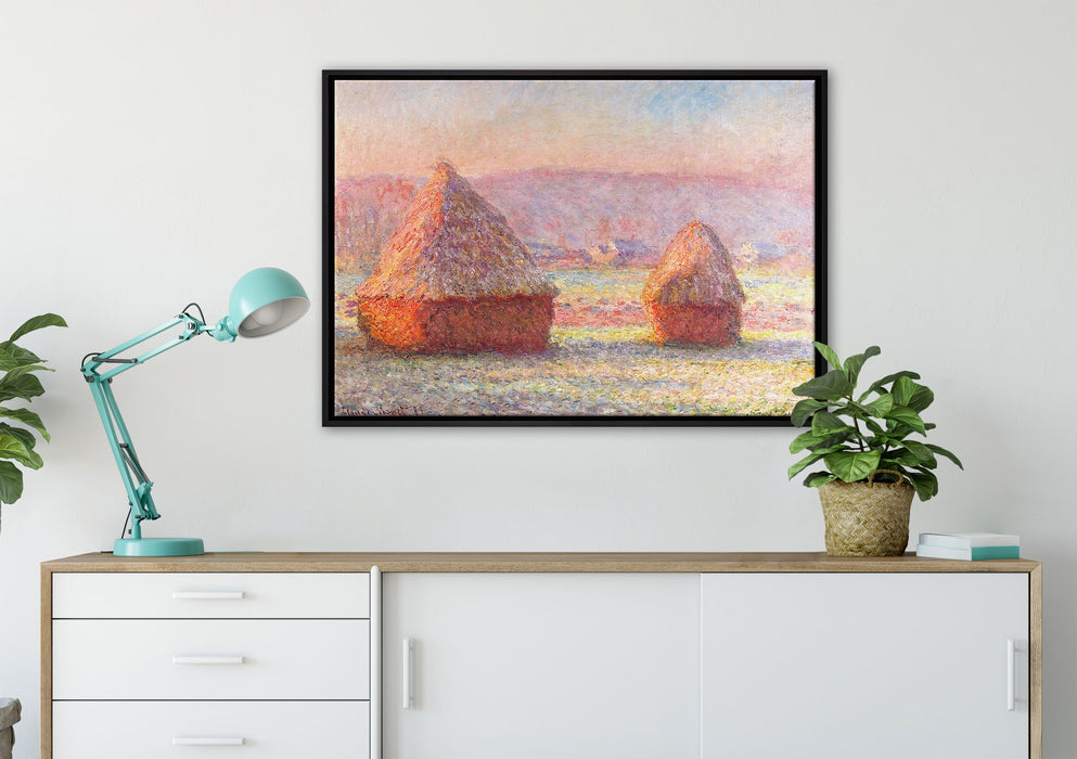 Claude Monet - Heuhaufen auf Leinwandbild gerahmt verschiedene Größen im Wohnzimmer