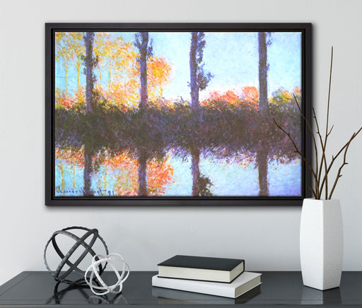Claude Monet - Die vier Pappeln auf Leinwandbild gerahmt mit Kirschblüten