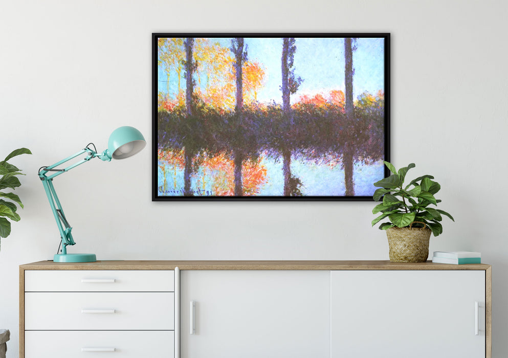 Claude Monet - Die vier Pappeln auf Leinwandbild gerahmt verschiedene Größen im Wohnzimmer