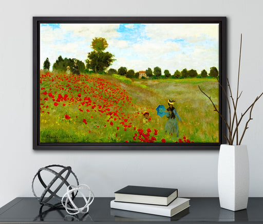 Claude Monet - Felder um Argenteuil auf Leinwandbild gerahmt mit Kirschblüten