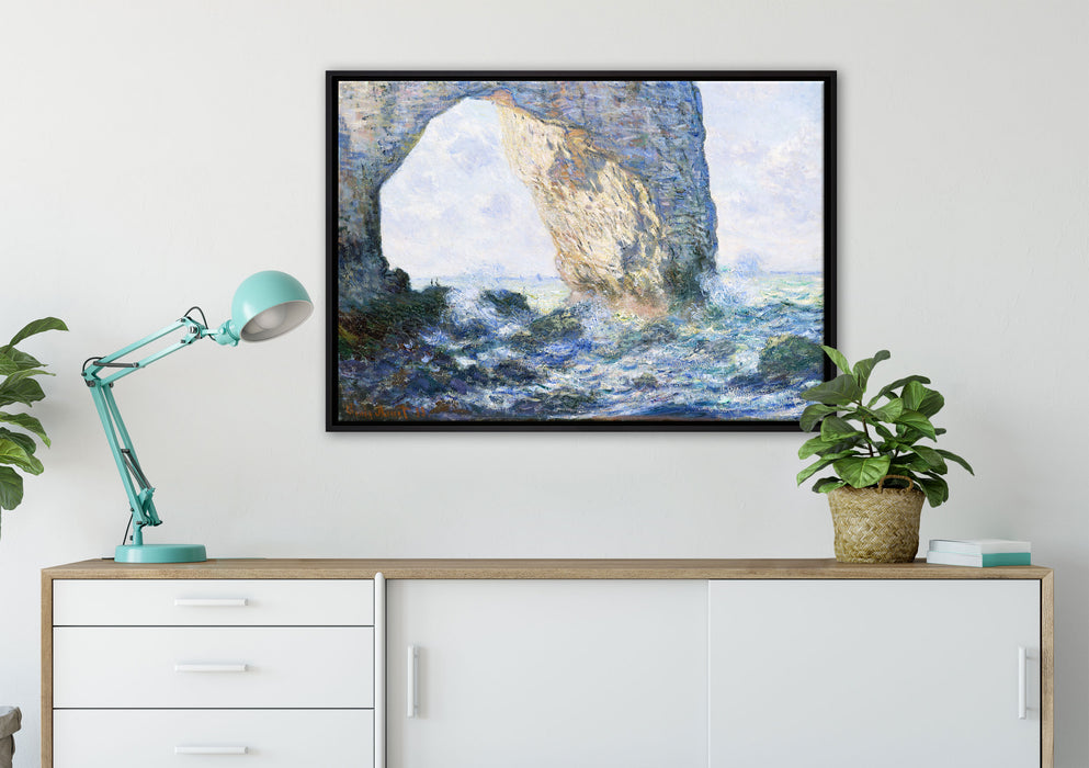 Claude Monet - Das Manneporte bei Etretat auf Leinwandbild gerahmt verschiedene Größen im Wohnzimmer