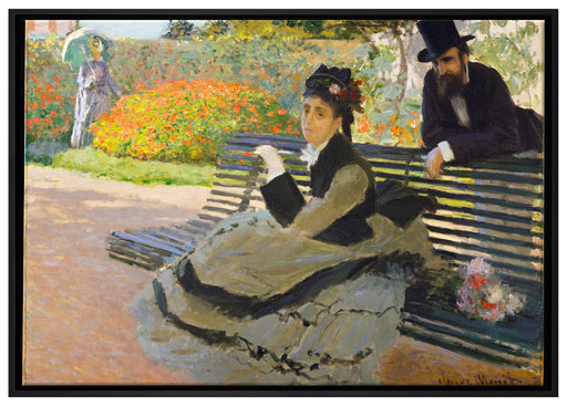 Claude Monet - Camille Monet auf einer Gartenbank auf Leinwandbild gerahmt Größe 100x70