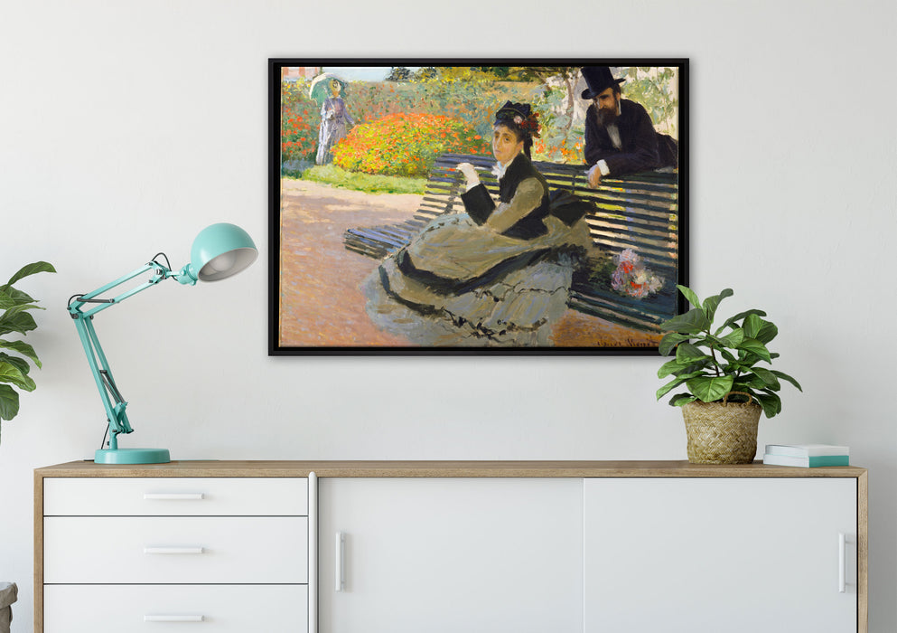 Claude Monet - Camille Monet auf einer Gartenbank auf Leinwandbild gerahmt verschiedene Größen im Wohnzimmer
