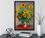 Claude Monet - Ein Strauß Sonnenblumen auf Leinwandbild gerahmt mit Kirschblüten