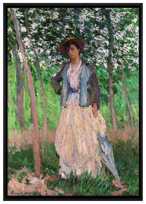 Claude Monet - Die Spaziergängerin Suzanne Hoschedé auf Leinwandbild gerahmt Größe 100x70
