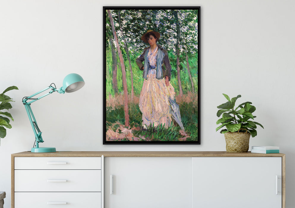 Claude Monet - Die Spaziergängerin Suzanne Hoschedé auf Leinwandbild gerahmt verschiedene Größen im Wohnzimmer