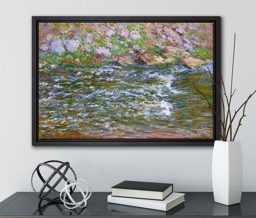 Claude Monet - Stromschnellen an der Petite Cremes auf Leinwandbild gerahmt mit Kirschblüten