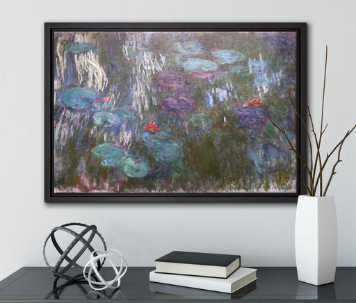 Claude Monet - Seerosen III auf Leinwandbild gerahmt mit Kirschblüten