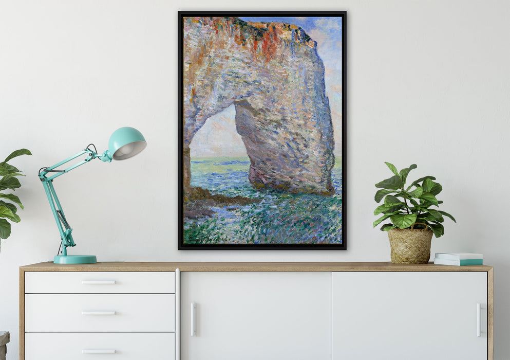 Claude Monet - Die Manneporte bei Étretat auf Leinwandbild gerahmt verschiedene Größen im Wohnzimmer