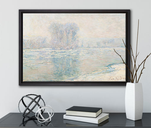 Claude Monet - Eisschollen auf Leinwandbild gerahmt mit Kirschblüten
