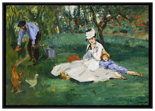 Claude Monet - Die Familie Monet in ihrem Garten auf Leinwandbild gerahmt Größe 100x70