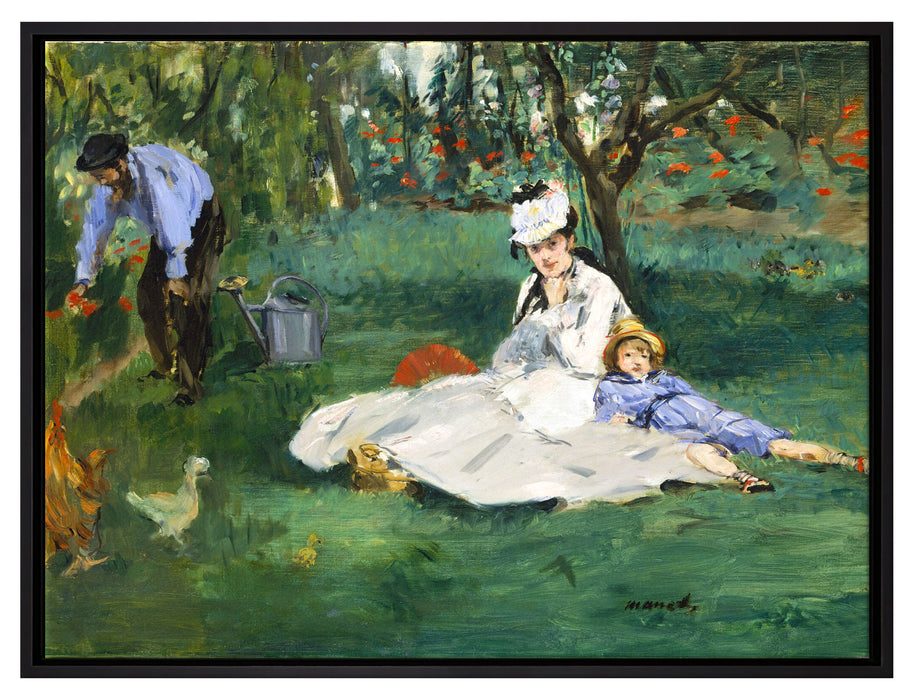 Claude Monet - Die Familie Monet in ihrem Garten  auf Leinwandbild gerahmt Größe 80x60