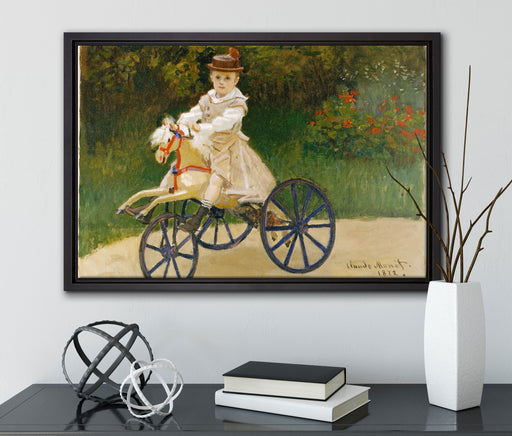 Claude Monet - Jean Monet auf seinem Pferderad auf Leinwandbild gerahmt mit Kirschblüten