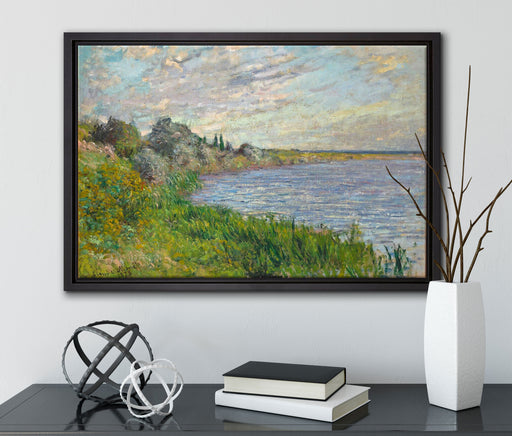 Claude Monet - Die Seine bei Vétheuil auf Leinwandbild gerahmt mit Kirschblüten