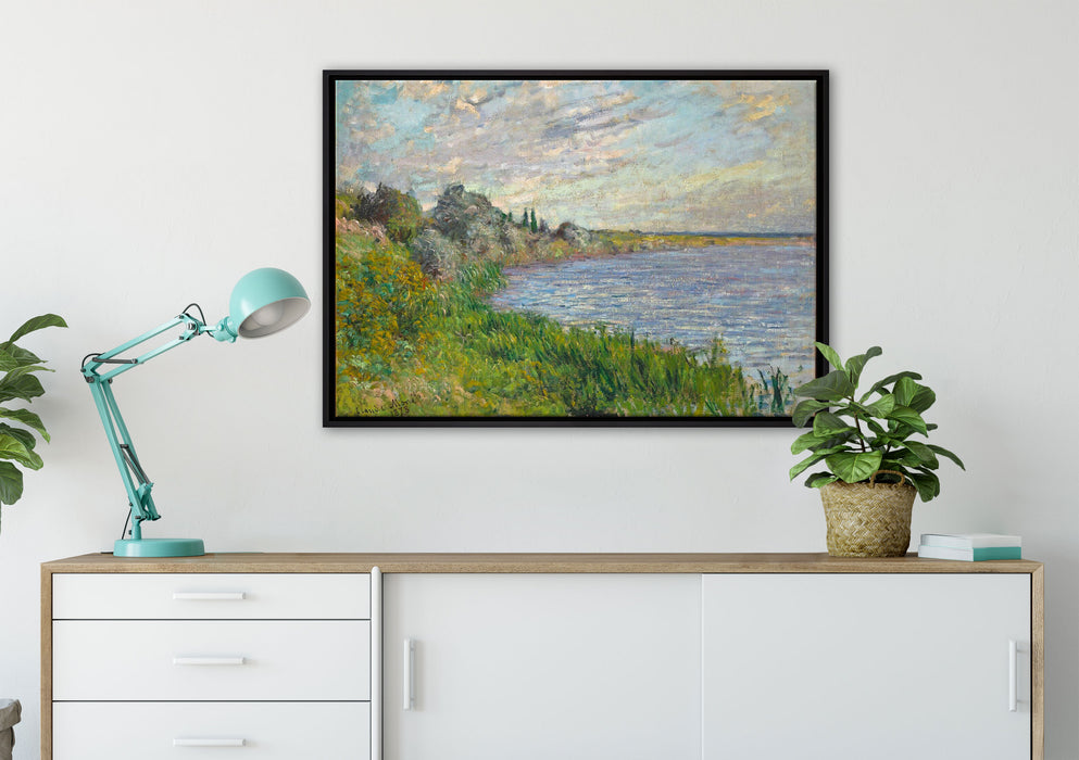 Claude Monet - Die Seine bei Vétheuil auf Leinwandbild gerahmt verschiedene Größen im Wohnzimmer