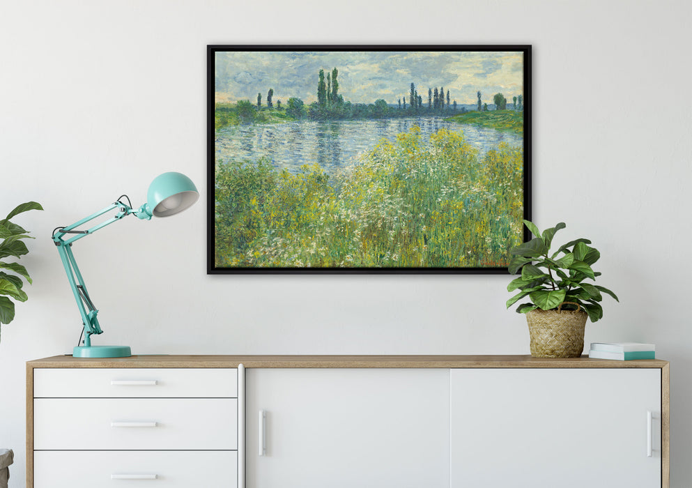 Claude Monet - Île aux Fleurs bei Vétheuil auf Leinwandbild gerahmt verschiedene Größen im Wohnzimmer