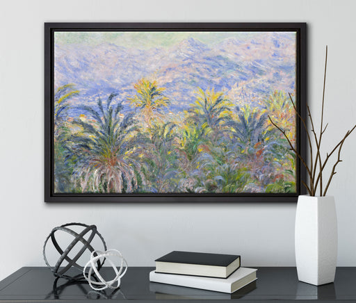 Claude Monet - Palmen in Bordighera auf Leinwandbild gerahmt mit Kirschblüten