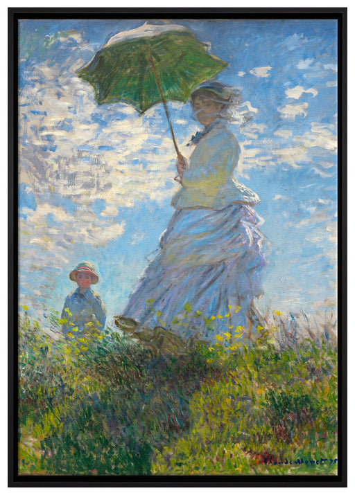 Claude Monet - Frau mit Sonnenschirm auf Leinwandbild gerahmt Größe 100x70