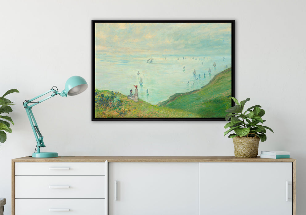 Claude Monet - Klippen bei Pourville auf Leinwandbild gerahmt verschiedene Größen im Wohnzimmer