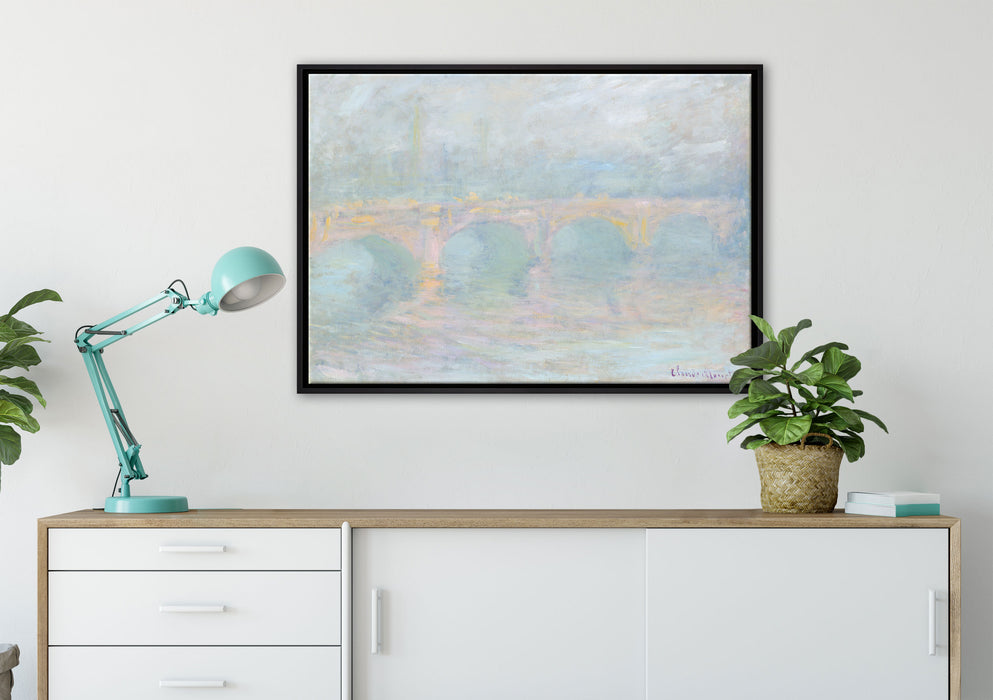 Claude Monet - Waterloo Brücke auf Leinwandbild gerahmt verschiedene Größen im Wohnzimmer