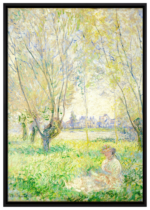 Claude Monet - Frau unter den Weiden sitzend auf Leinwandbild gerahmt Größe 100x70