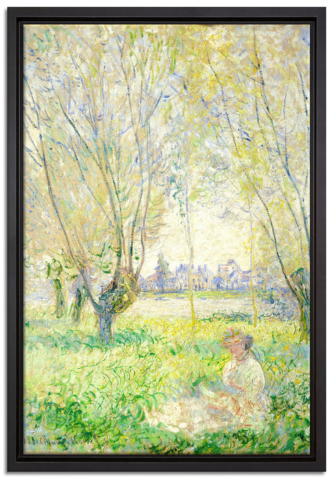 Claude Monet - Frau unter den Weiden sitzend  auf Leinwandbild gerahmt Größe 60x40