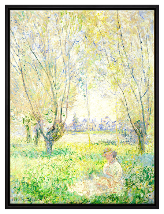 Claude Monet - Frau unter den Weiden sitzend  auf Leinwandbild gerahmt Größe 80x60