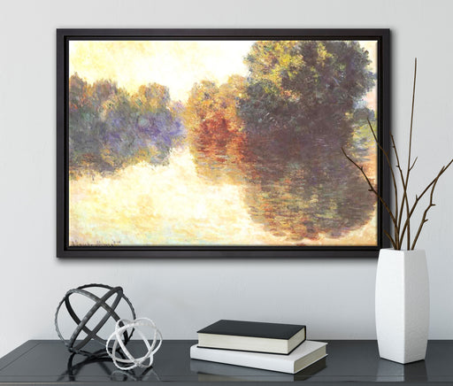 Claude Monet - Die Seine bei Giverny auf Leinwandbild gerahmt mit Kirschblüten